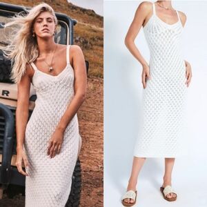Devon Windsor Atlas Dress Knitted Midi White Medium